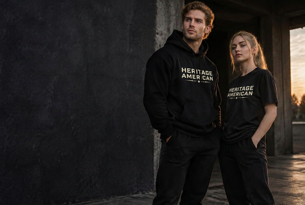 Two people in dark streetwear at a concrete entrance